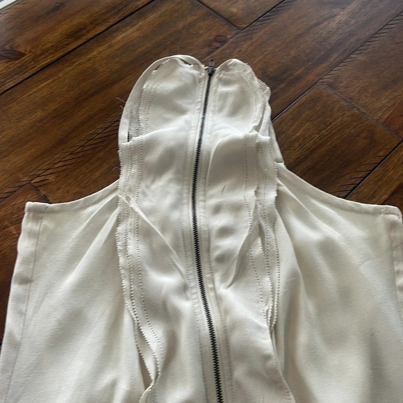 Gentle Fawn Mini Beige Cream Cascading Ruffle Zip Up spaghettini straps dress 6 - Picture 13 of 16